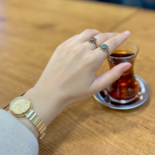 Lotus Kahve Akik Taşı Bronz Ayarlamalı Yüzük - Görsel 2