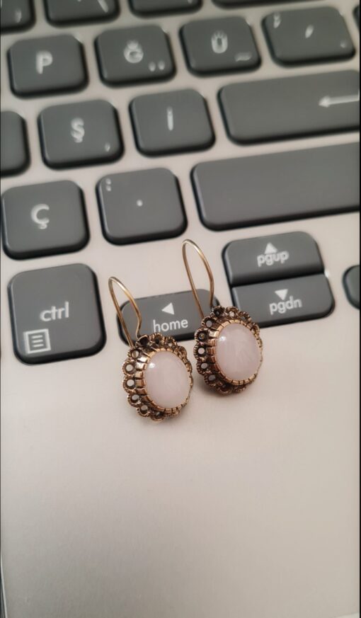 Pembe Kuvars Taşı Bakır Küpe