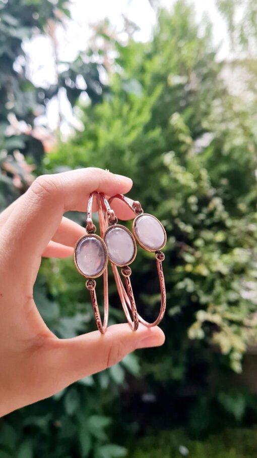 Bakır Pembe Kuvars Taşı Kelepçe 19 cm