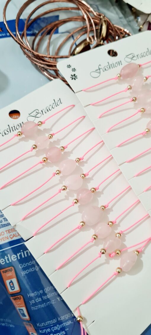Pembe Kuvars Taşı Ayarlanabilir Bileklik