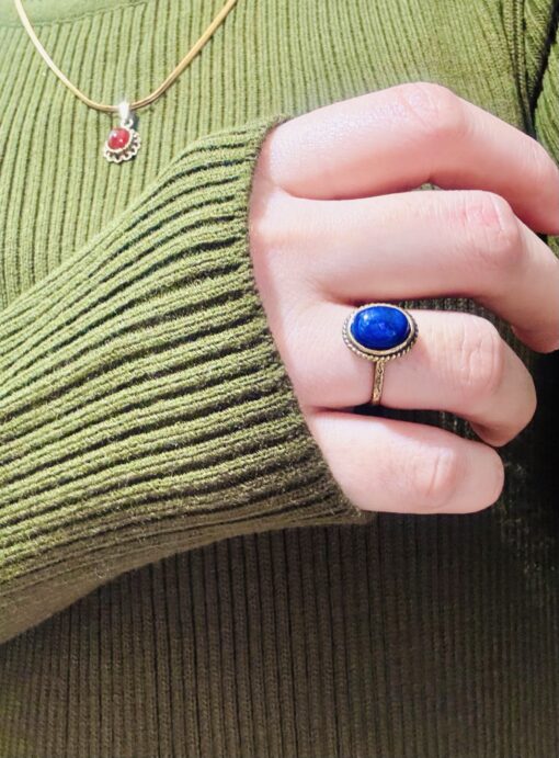 Lapis Lazuli Taşı Yüzük Ayarlamalı Bronz