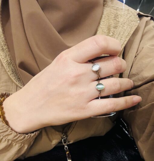 2’li Beyaz ve Yeşil Burgu Model Ayarlamalı Yüzük Bakır