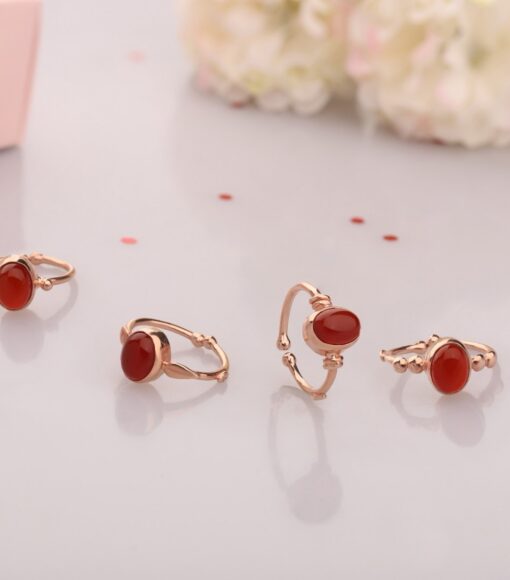 925 Ayar Gümüş Akik Taşı Kahve Rose Yüzük Ayarlamalı - Görsel 3