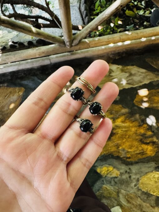 Bakır Siyah Akik Taşı Yüzük Ayarlamalı