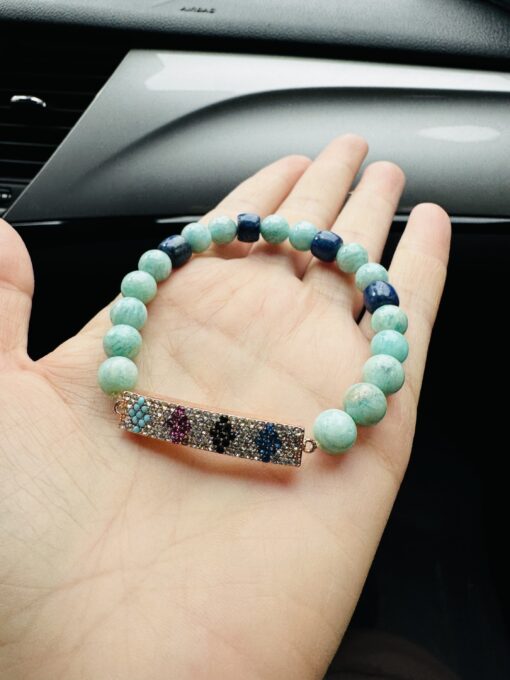 Amazonit Taşı ve Lapis Lazuli Taşı Bileklik Esnek Misinalı