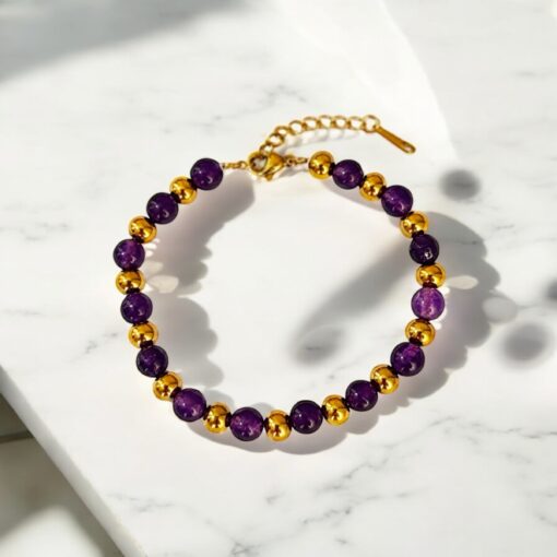 Çelik Ametist Taşı Bileklik 6 mm